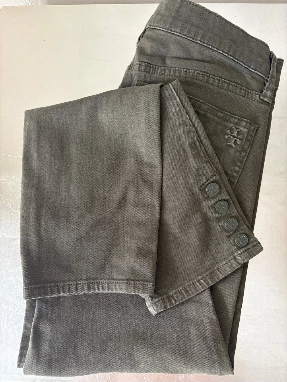 Tory Burch Olive Green Cropped Ankle Jeans, Sz 27